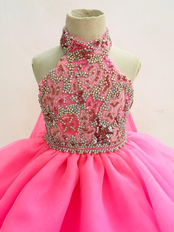 Halter Sparkly Beaded Bodice Baby Doll Pageant Dress - ToddlerPageantDress