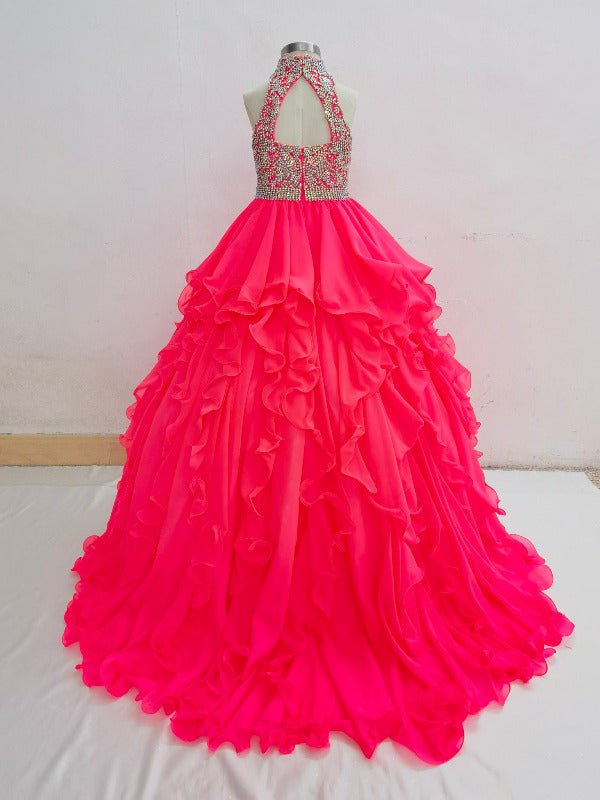 Halter Sparkly Elegant Beaded Bodice Kids Pageant Dress - ToddlerPageantDress