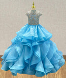 Ice Blue Little Girls Prom Couture with Beaded Bodice - ToddlerPageantDress