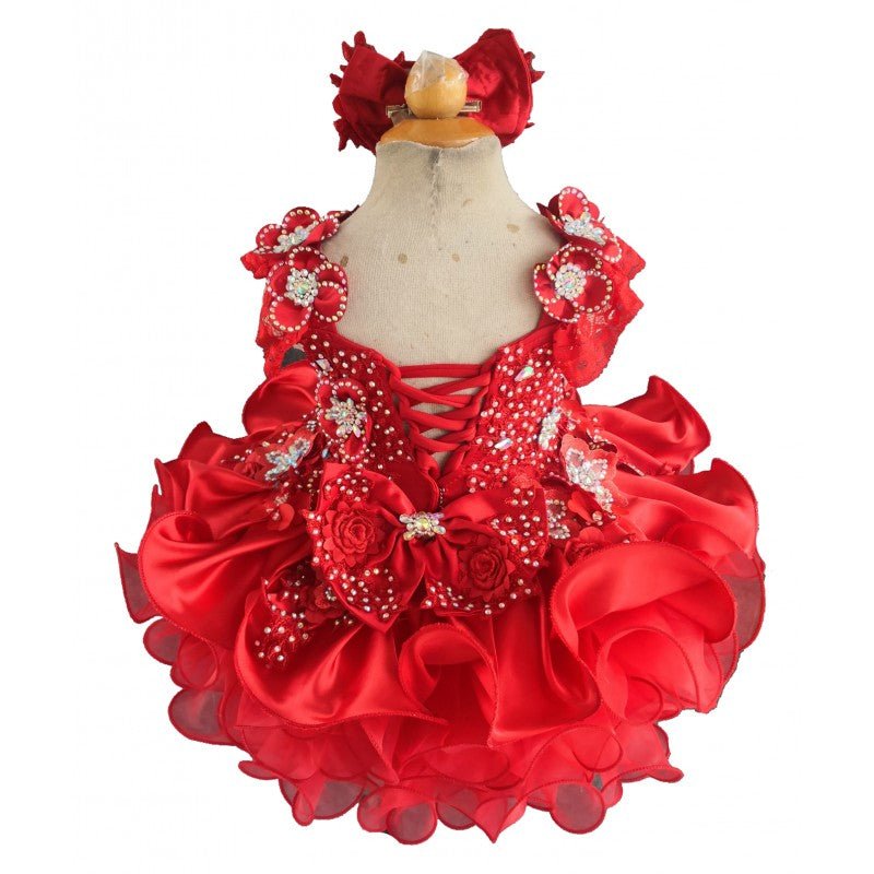 Lace Flower with Beaded Little Baby Pageant Dress with Hair bow For Birthday,gifts - ToddlerPageantDress