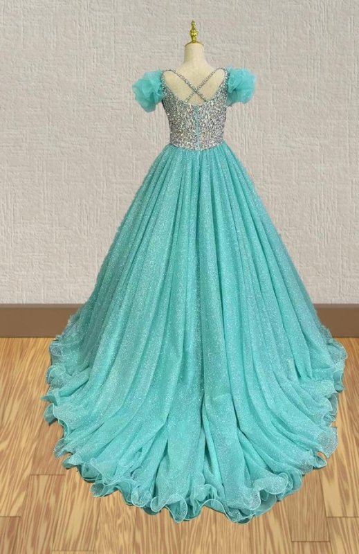 LIttle Child Mint Pageant Gown with Glitz Bodice - ToddlerPageantDress