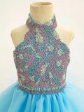 Little Girls Beauty Baby Blue Glitz Prom Couture - ToddlerPageantDress