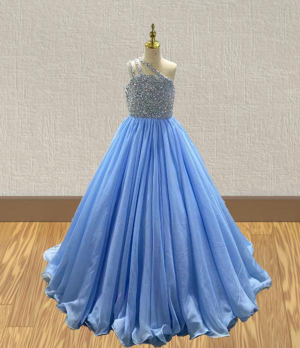 Little Girls Elegant Pageant Dress with Sparkly Bodice - ToddlerPageantDress