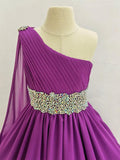 Little Girls Elegant Purple Long Prom Gown - ToddlerPageantDress