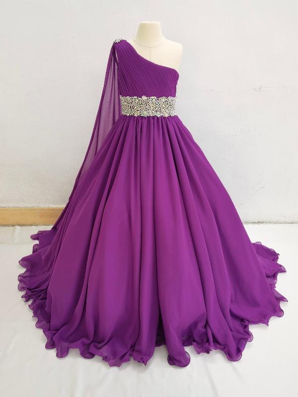Little Girls Elegant Purple Long Prom Gown - ToddlerPageantDress