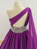 Little Girls Elegant Purple Long Prom Gown - ToddlerPageantDress