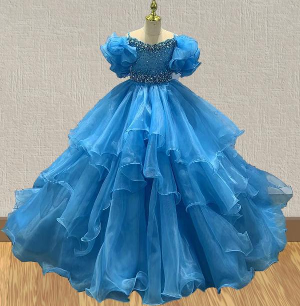 Little Girls Glitz Evening Gown With Layered Skirt - ToddlerPageantDress