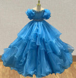 Little Girls Glitz Evening Gown With Layered Skirt - ToddlerPageantDress