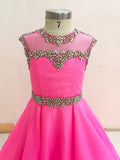 Little Girls Glitz Long Fuchsia Pagant Dress - ToddlerPageantDress