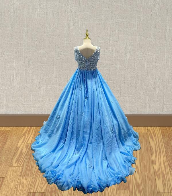 Little Girls Glitz Long Pageant Dress with Long Train - ToddlerPageantDress