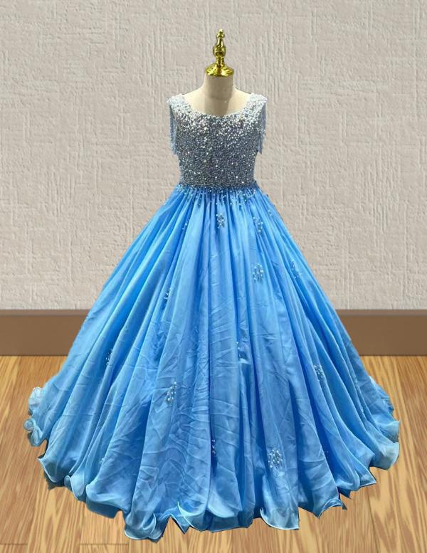 Little Girls Glitz Long Pageant Dress with Long Train - ToddlerPageantDress
