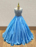Little Girls Glitz Long Pageant Dress with Long Train - ToddlerPageantDress
