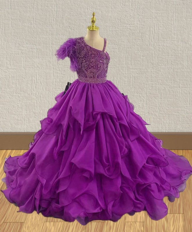 Little Girls Gorgeous Unique Ball Gowns with Feather - ToddlerPageantDress