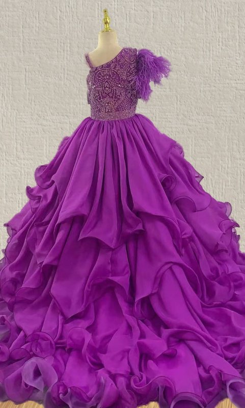 Little Girls Gorgeous Unique Ball Gowns with Feather - ToddlerPageantDress