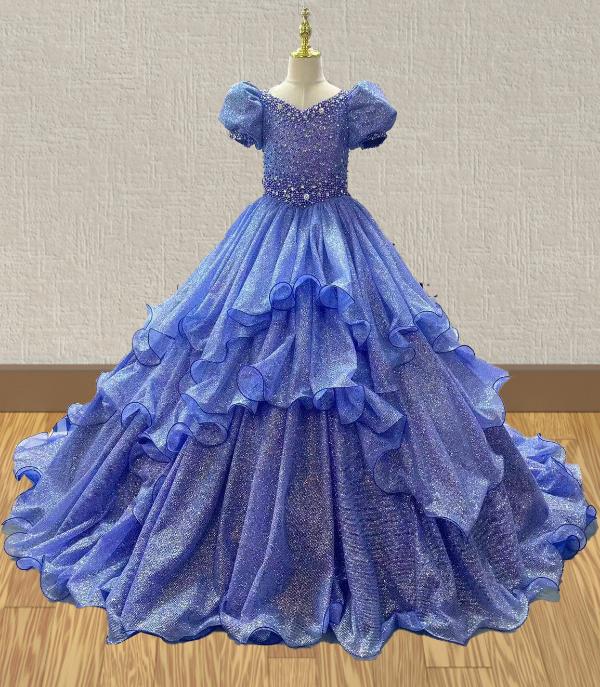 Little Girls Gorgeous V Neck Multilayer Pageant Gown - ToddlerPageantDress