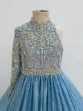 Little Girls One Shoulder Sparkly Glitz Long Evening Gown - ToddlerPageantDress