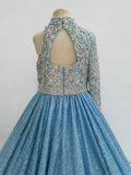 Little Girls One Shoulder Sparkly Glitz Long Evening Gown - ToddlerPageantDress