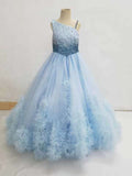 Little Girls Sparkly Beaded Bodice Sky Blue Prom Gown - ToddlerPageantDress