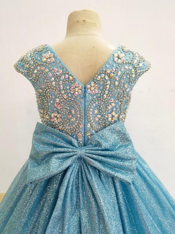 Little Girls Sparkly Beaded Bodice Stunning Evening Gown - ToddlerPageantDress