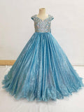 Little Girls Sparkly Beaded Bodice Stunning Evening Gown - ToddlerPageantDress