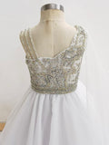 Little Girls White Evening Gown with Glitz Beaded Bodice - ToddlerPageantDress