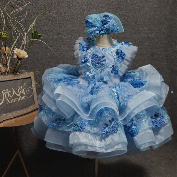 Luxury Blue Sequin Girls Birthday Party Dresses Ball Gowns - ToddlerPageantDress