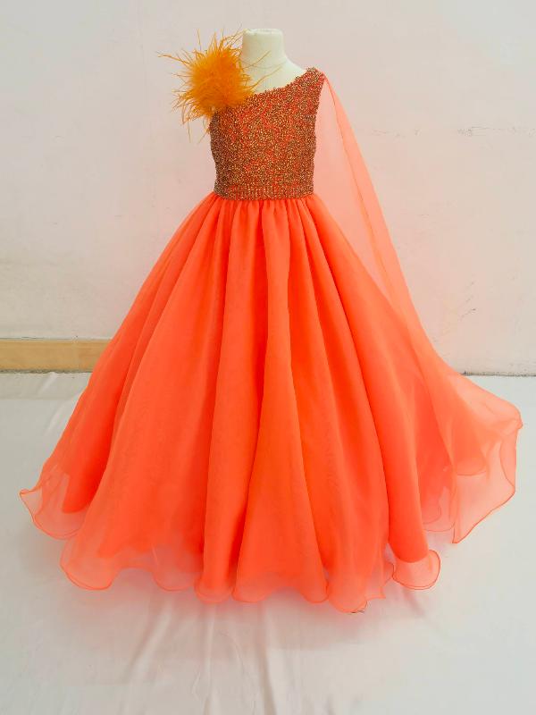 Miss Teens Gorgeous Sparkly Evening Gown with Feather - ToddlerPageantDress