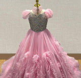Miss Teens Pink Pageant Gown With Feather - ToddlerPageantDress