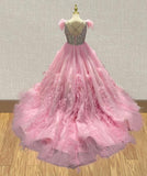 Miss Teens Pink Pageant Gown With Feather - ToddlerPageantDress