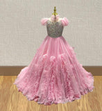 Miss Teens Pink Pageant Gown With Feather - ToddlerPageantDress
