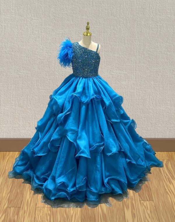 Miss Unirerse Stunning Ball Gown with Feather - ToddlerPageantDress