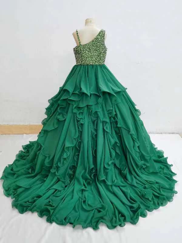One Shoulder Multilayer Charming Sparkly Pageant Dress - ToddlerPageantDress