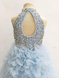 Sky Blue Applique Pageant Dress with Glitz Beaded Bodice - ToddlerPageantDress
