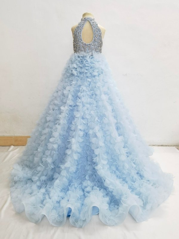 Sky Blue Applique Pageant Dress with Glitz Beaded Bodice - ToddlerPageantDress
