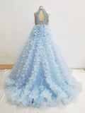 Sky Blue Applique Pageant Dress with Glitz Beaded Bodice - ToddlerPageantDress