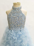 Sky Blue Applique Pageant Dress with Glitz Beaded Bodice - ToddlerPageantDress
