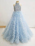 Sky Blue Applique Pageant Dress with Glitz Beaded Bodice - ToddlerPageantDress