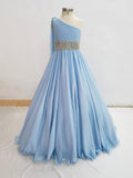 Sky Blue Junior Miss Prom Pageant Couture With Cape - ToddlerPageantDress