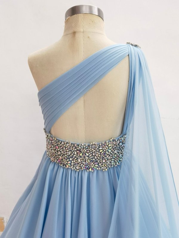 Sky Blue Junior Miss Prom Pageant Couture With Cape - ToddlerPageantDress