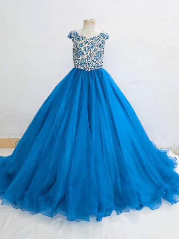 Sparkly Beaded Bodice Little Child Long Pageant Gown - ToddlerPageantDress