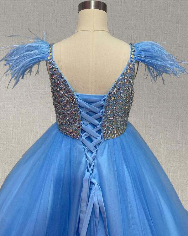 Crystals Spa Ruffled A-Line Miss Teen Pageant Dress