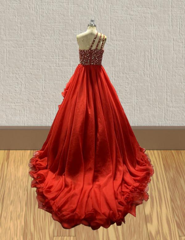 Sparkly Beaded Bodice Miss Teens Red Pageant Gown - ToddlerPageantDress
