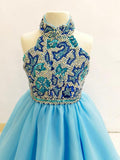 Sparkly Beaded Bodice Preteen Halter Evening Gown - ToddlerPageantDress