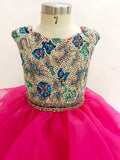 Sparkly Little Girls Cap Sleeve Pink Evening Gown - ToddlerPageantDress