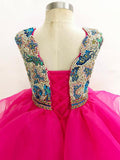 Sparkly Little Girls Cap Sleeve Pink Evening Gown - ToddlerPageantDress