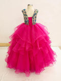 Sparkly Little Girls Cap Sleeve Pink Evening Gown - ToddlerPageantDress