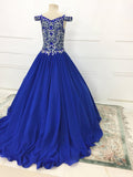 Stunning Cap Sleeve Tween Sparly Royal Pageant Gowns - ToddlerPageantDress