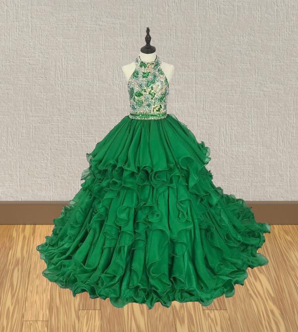 Stunning Halter Beaded Bodice Preteens Evening Gown - ToddlerPageantDress