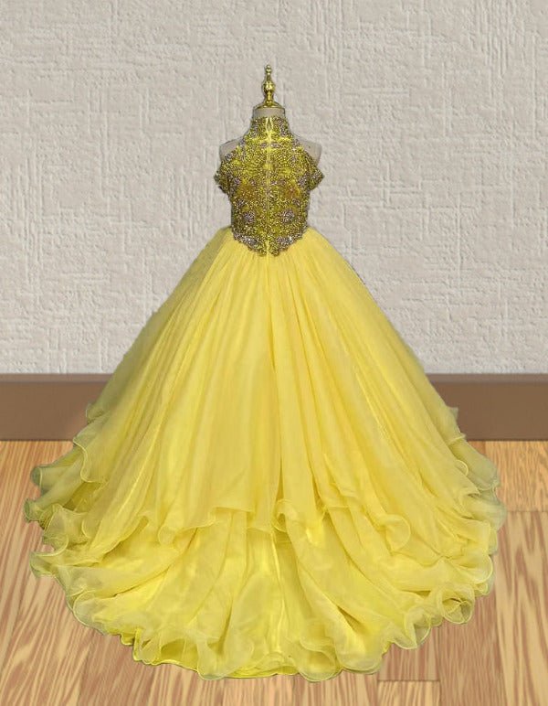 Stunning Little Girls Yellow Pageantt Dress with Exquistie Bodice - ToddlerPageantDress