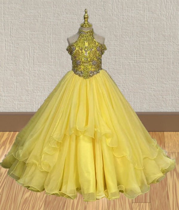 Stunning Little Girls Yellow Pageantt Dress with Exquistie Bodice - ToddlerPageantDress
